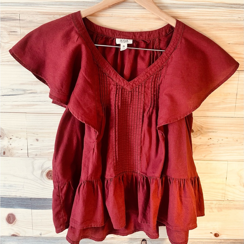 a.n.a Women's Burgundy Ruffle Blouse
